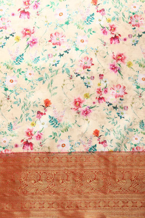 Orange Silk Printed Saree