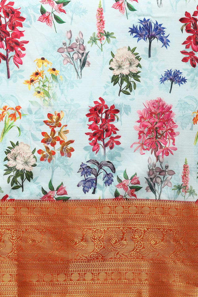 Sky Blue Silk Printed Saree