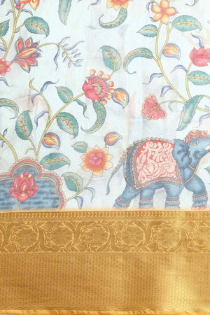 Sky Blue Muga Silk Floral Saree