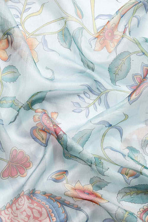 Sky Blue Muga Silk Floral Saree