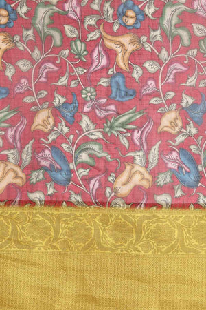 Maroon Pichwai Muga Silk Digital Print Saree With Unstitched Blouse Piece