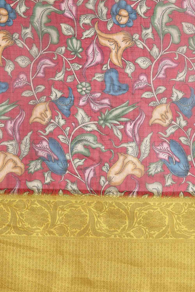 Maroon Pichwai Muga Silk Digital Print Saree With Unstitched Blouse Piece