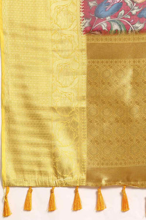 Maroon Pichwai Muga Silk Digital Print Saree With Unstitched Blouse Piece