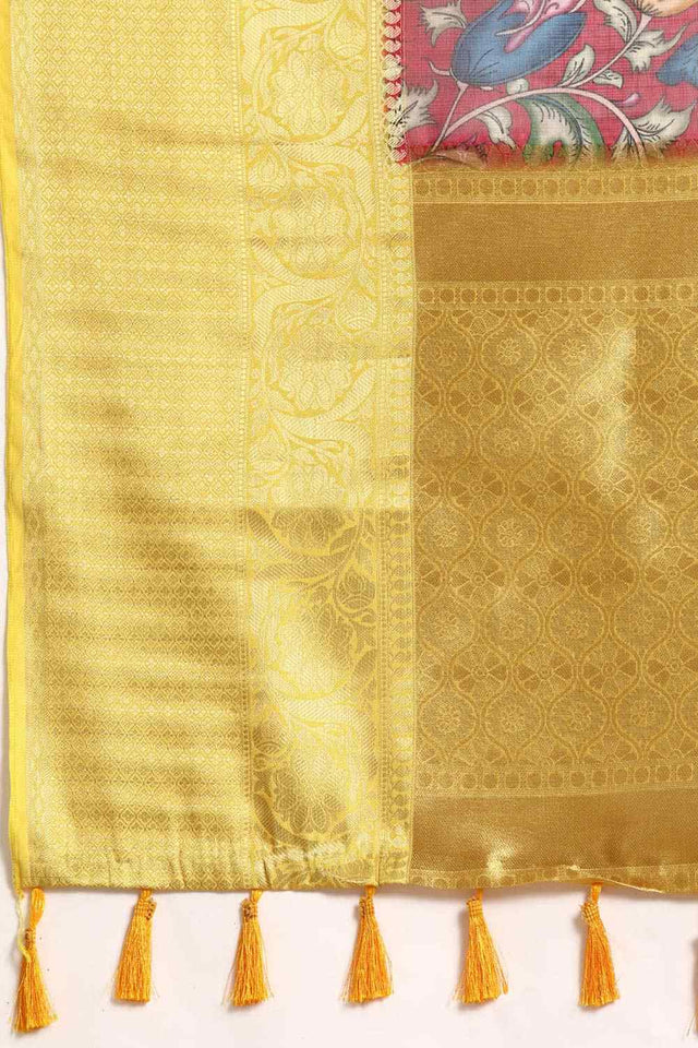 Maroon Pichwai Muga Silk Digital Print Saree With Unstitched Blouse Piece