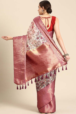 Beige Muga Silk Floral Saree