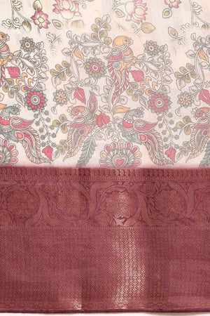 Beige Muga Silk Floral Saree