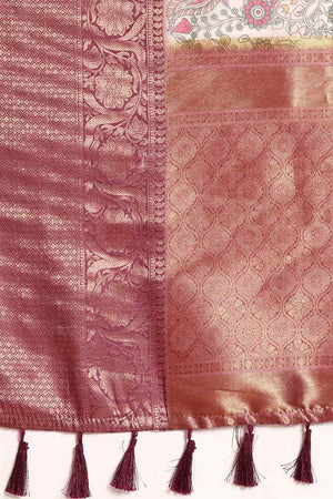 Beige Muga Silk Floral Saree