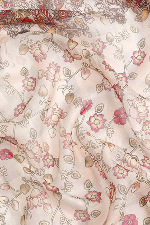 Beige Muga Silk Floral Saree