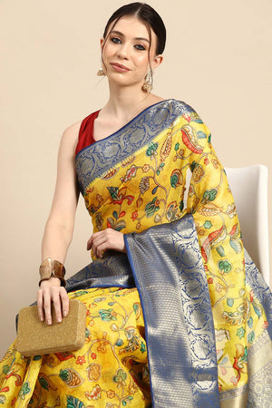 Yellow Muga Silk Floral Saree