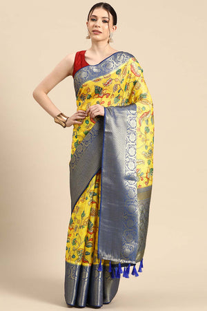 Yellow Muga Silk Floral Saree