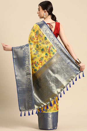 Yellow Muga Silk Floral Saree