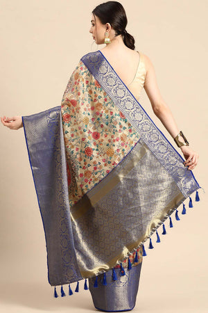 Beige Muga Silk Floral Saree