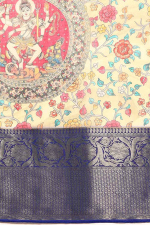 Beige Muga Silk Floral Saree