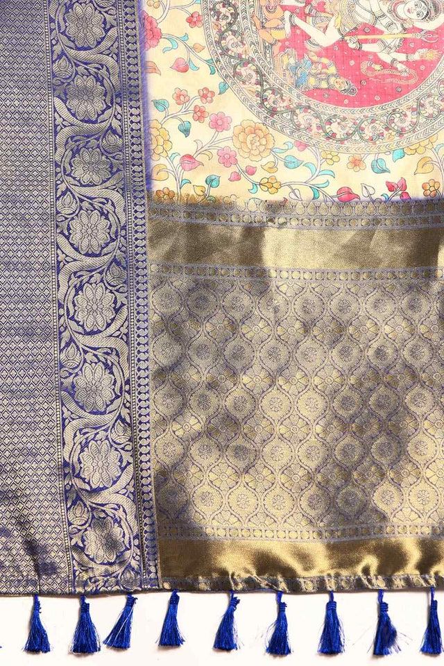 Beige Muga Silk Floral Saree