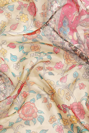 Beige Muga Silk Floral Saree