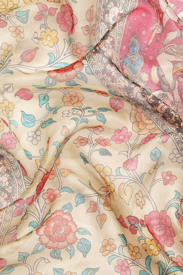 Beige Muga Silk Floral Saree