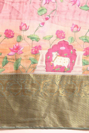 Beige Muga Silk Floral Saree