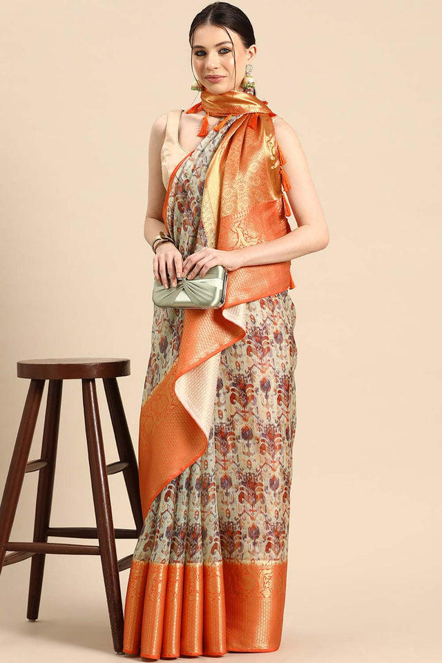 Multicolor Muga Silk Abstract Saree