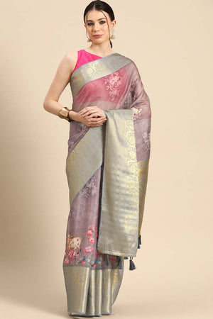 Rust Muga Silk Animal Print Saree