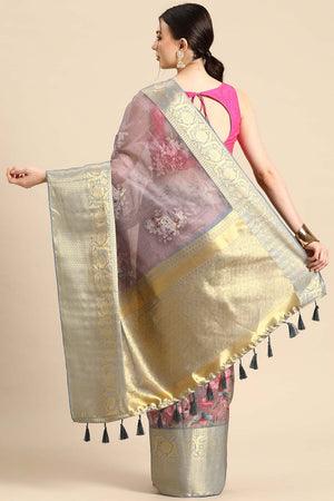 Rust Muga Silk Animal Print Saree