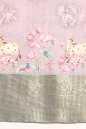 Rust Muga Silk Animal Print Saree