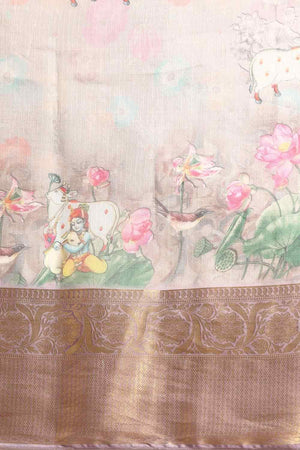 Grey Muga Silk Kalamkari Saree