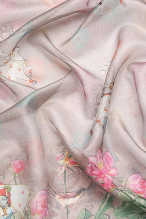 Grey Muga Silk Kalamkari Saree