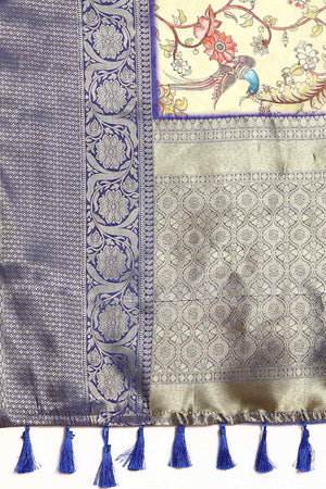Beige Pichwai Muga Silk Digital Print Saree With Unstitched Blouse Piece