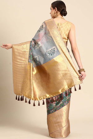 Grey Muga Silk Kalamkari Saree