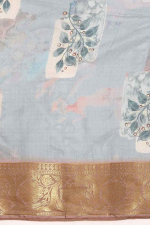 Grey Muga Silk Kalamkari Saree