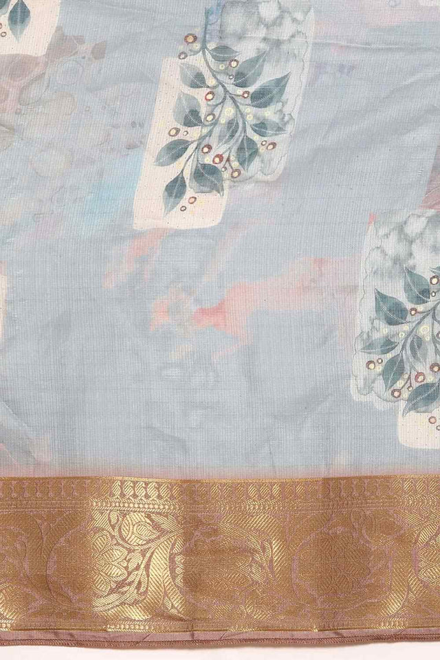 Grey Muga Silk Kalamkari Saree