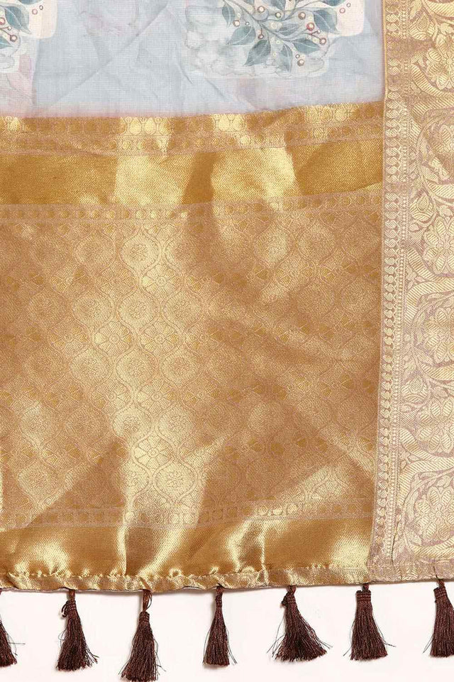 Grey Muga Silk Kalamkari Saree