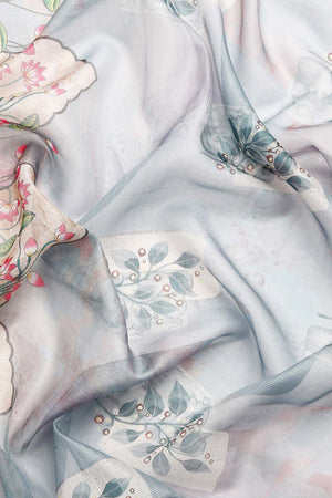 Grey Muga Silk Kalamkari Saree