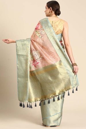 Peach Pichwai Muga Silk Digital Print Saree With Unstitched Blouse Piece (SZ-DGSAVI-1836)