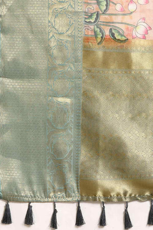 Peach Pichwai Muga Silk Digital Print Saree With Unstitched Blouse Piece (SZ-DGSAVI-1836)