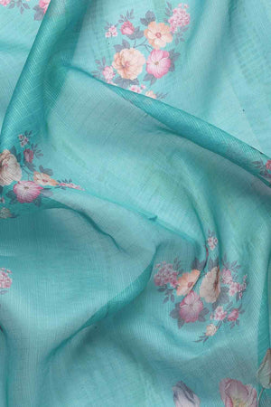 Teal Muga Silk Animal Print Saree
