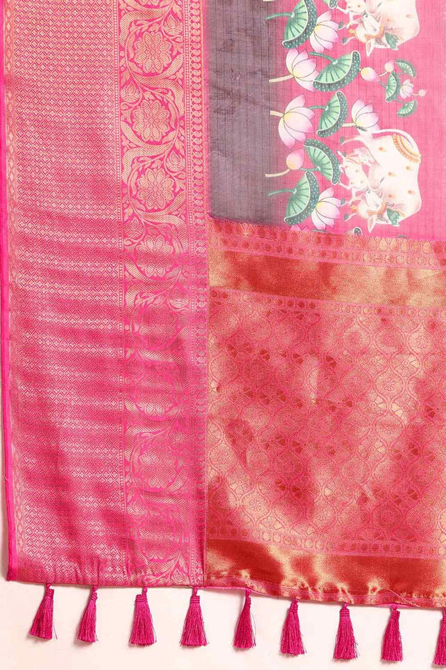 Grey Muga Silk Bandhani Saree