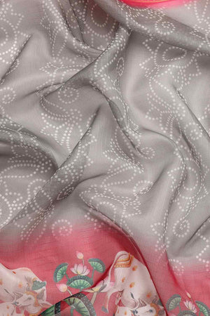 Grey Muga Silk Bandhani Saree