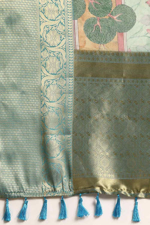 Light Green Muga Silk Animal Print Saree