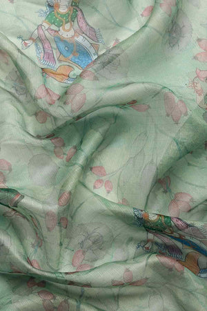 Light Green Muga Silk Animal Print Saree