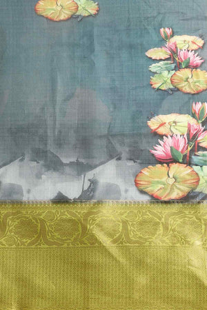 Dark Blue Muga Silk Floral Saree