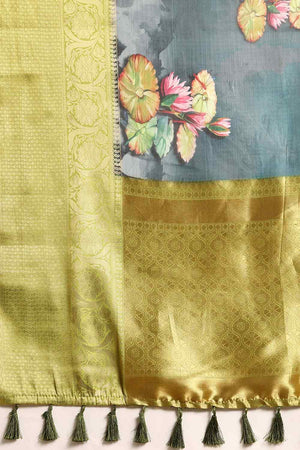 Dark Blue Muga Silk Floral Saree