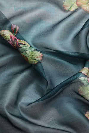 Dark Blue Muga Silk Floral Saree