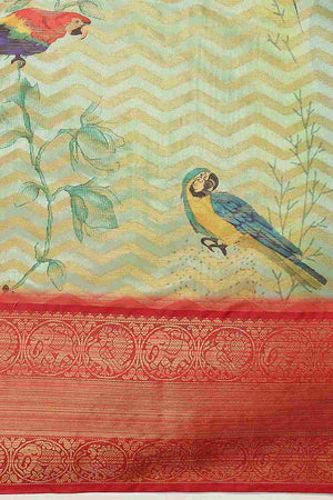 Buy Green Soft Art Silk Floral Printed Banarasi Saree Online