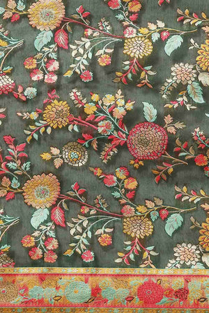 Green Embroidered Cotton Blend Saree