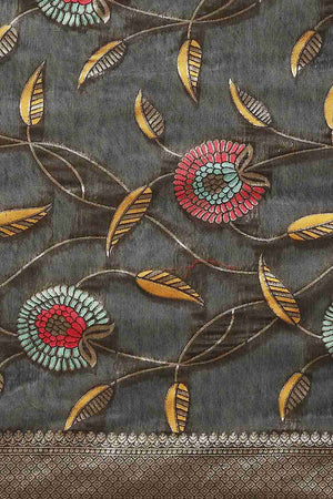 Black Embroidered Cotton Blend Saree