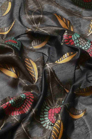 Black Embroidered Cotton Blend Saree