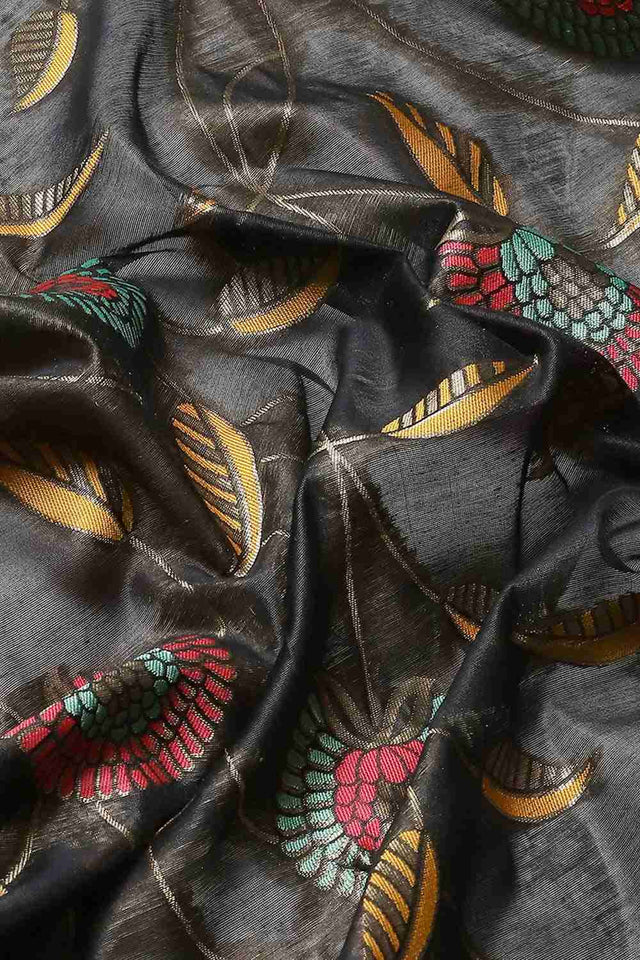 Black Embroidered Cotton Blend Saree