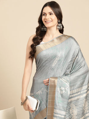 Grey Soft Silk Digital Print Saree (SZ-FLORA-GY-1980)