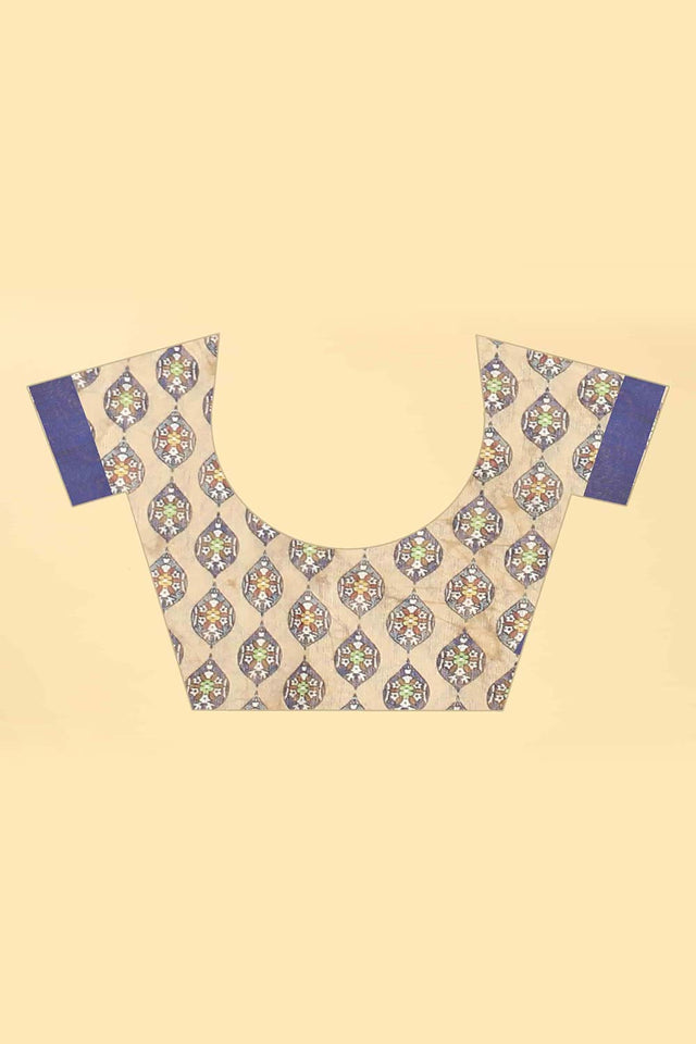 Blue Printed Cotton Blend Saree